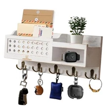 Key and Mail Holder Wall Mount - Mail Organizer Wall Mounted with Hooks White