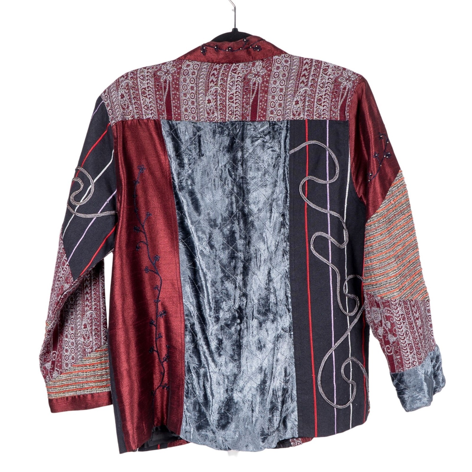 Boho VTG Jacket S Patchwork Textured Red Blue Met… - image 5