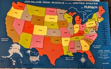Vintage 1960 s Playskool Wood Inlaid United States Map Puzzle with Compass Rose