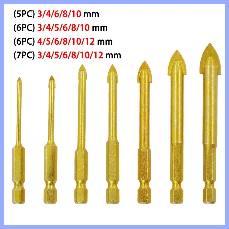 5/6/7Pcs Spear Head Ceramic Porcelain Marble Carbide Drill Bit Glass Tile 3-12mm - Image 4 of 4