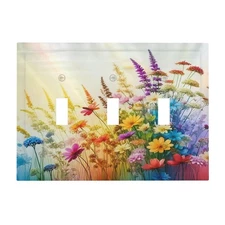 Light Switch Cover Colorful Lavender Flowers Wildflower Florals 3 Gang Wall P...