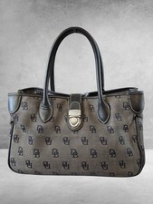 Vintage DOONEY BOURKE Grey Black Signature Dual Handle Buckle Front Satchel
