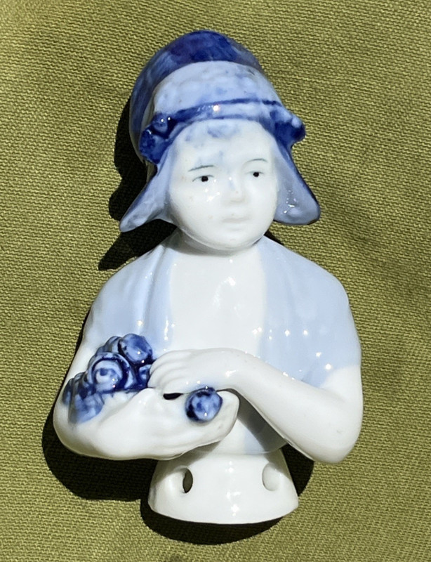 Vintage/Antique Porcelain Half Doll Dutch Girl Vanity Pin Cushion Germany 3.25"
