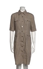 Tory Burch Geometric Shirt Dress Size 6 Brown Beige Short Sleeve Button Logo