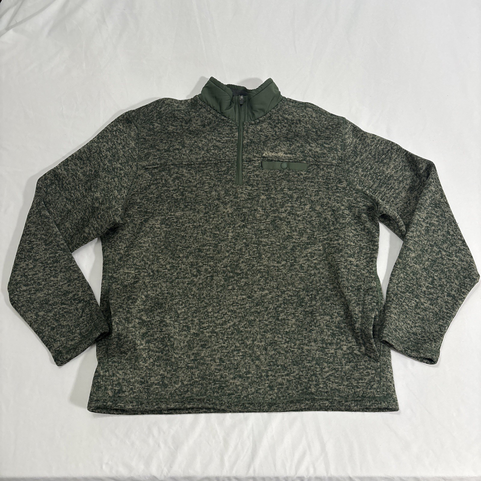 Eddie Bauer Pullover Green Pullover 1/4 Zip Sweater Fleece Outdoor Hiking ✅ XL