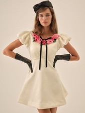 $298 For Love & Lemons “Rosalie” Mini Dress in Cream Satin #2 Sz Medium