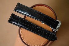 Handmade black Omega strap black stitching size 20/18 with clasp