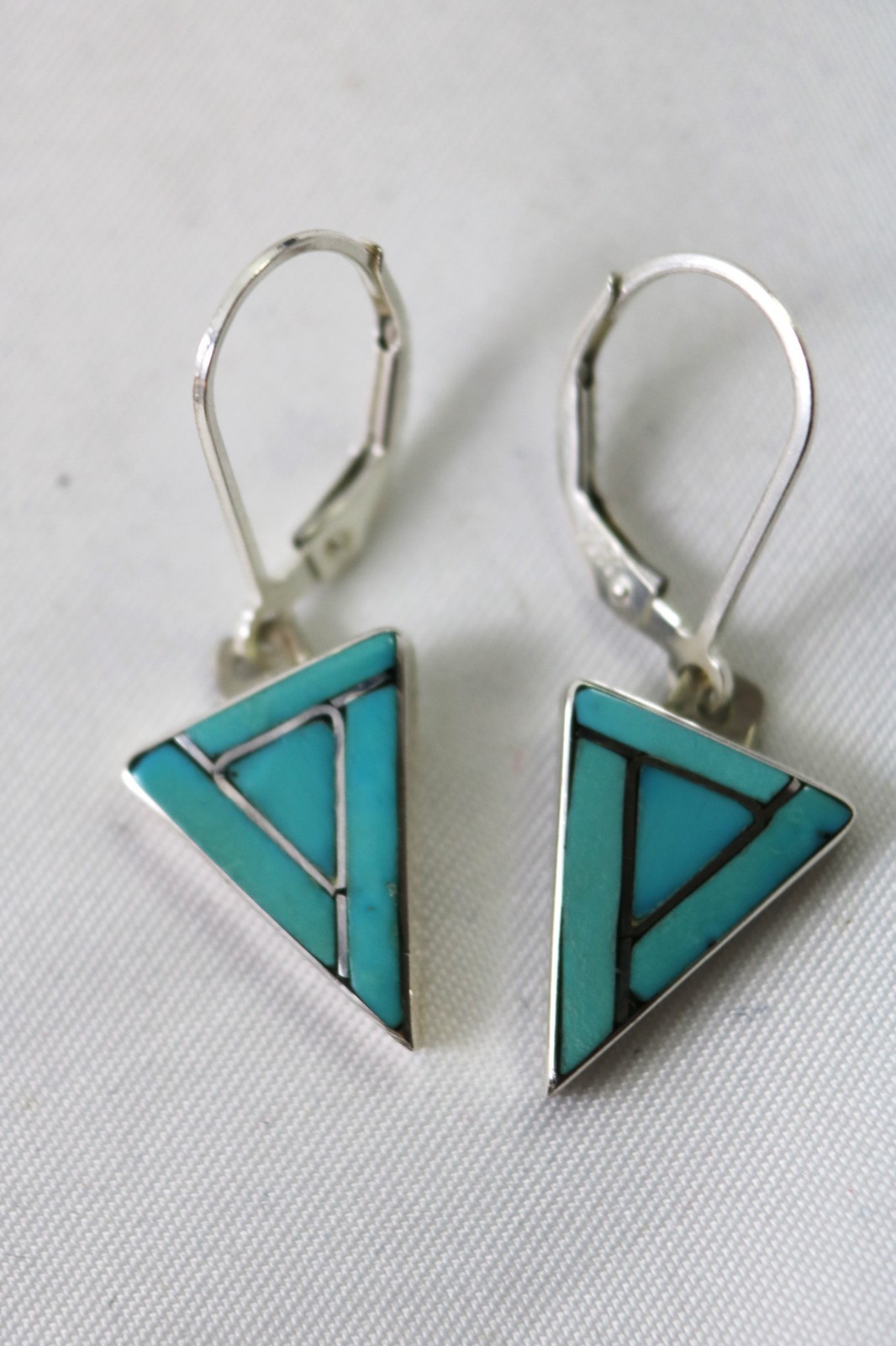 Sterling Silver Turquoise Inlay Triangular Shaped… - image 12