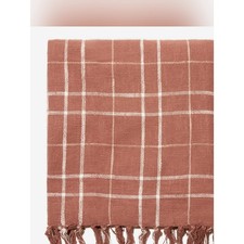BRAND NEW LITTLE KORBOOSE 100 Cotton Rust White Plaid Woven Throw Blanket India