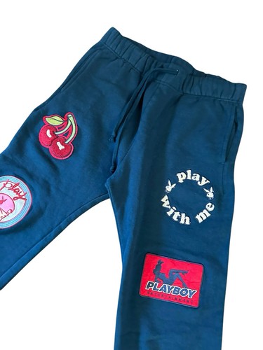 Blaue Playboy by Pacsun Jogginghose mit gestickten Patches & Applikationen - Gr. M