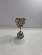 ANTIQUE INDIAN SILVER HAND-HAMMERED DOUBLE CUP SPIRIT JIGGER BARWARE ~ 73 GRAMS