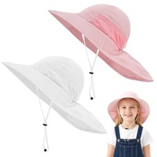2 Pack Baby Toddler Sun Hat Girls, Kids Beach Bucket Hats with Wide Brim Medium