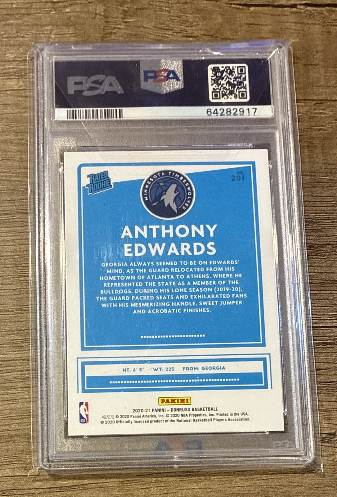 Anthony Edwards 2020 Donruss Orange Laser Prizm Rated Rookie RC PSA 10 GEM MINT view 2
