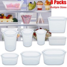 8-Pack Reusable Silicone Food Storage Bags Leakproof Freezer Bags Multiple Sizes