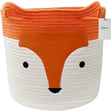 Orange Fox Cotton Rope Foldable Animal Toy Laundry Hamper Storage Basket Kids