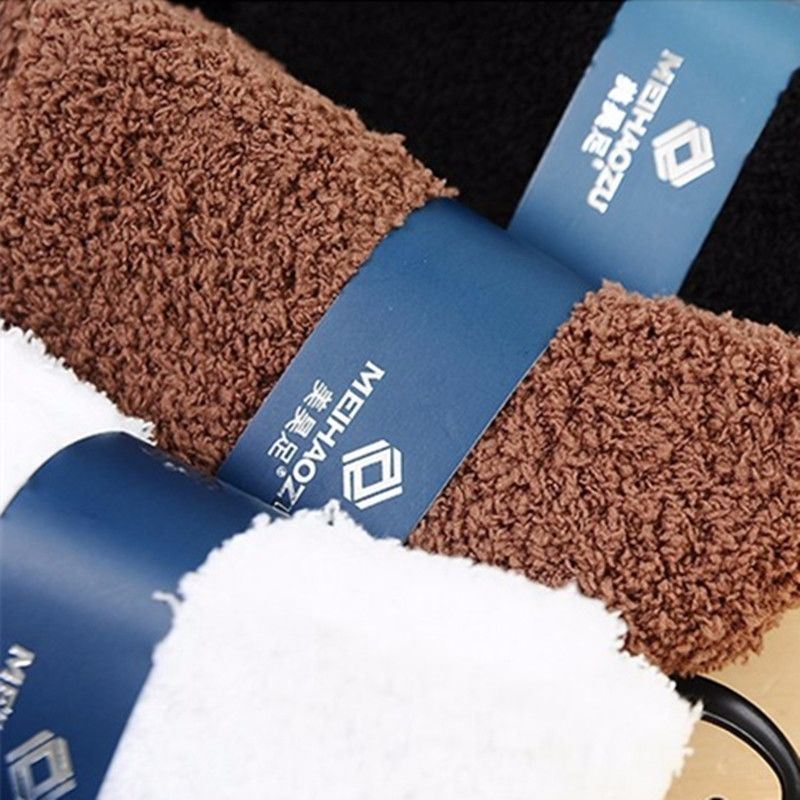 Mens Solid Color Cashmere Socks Fluffy Socks Thermal Cosy Sock Slipper