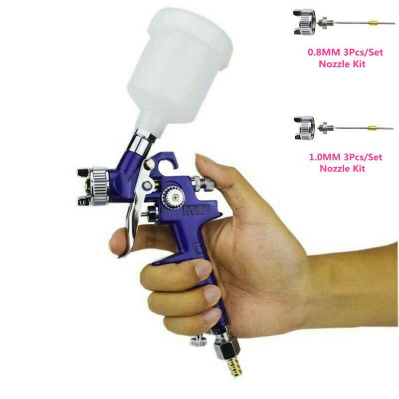 Spray Gun & Hopper 0.8mm & 1.0mm Nozzle HVLP Air Paint Airbrush For Car Painting