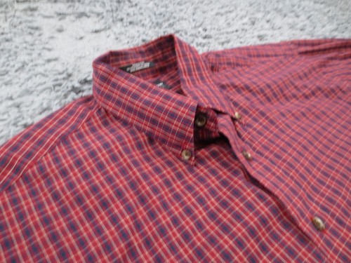 Arrow Shirt Mens Large Tall Dark Red Blue Check Easy Care Long Sleeve Button Up - Picture 4 of 10
