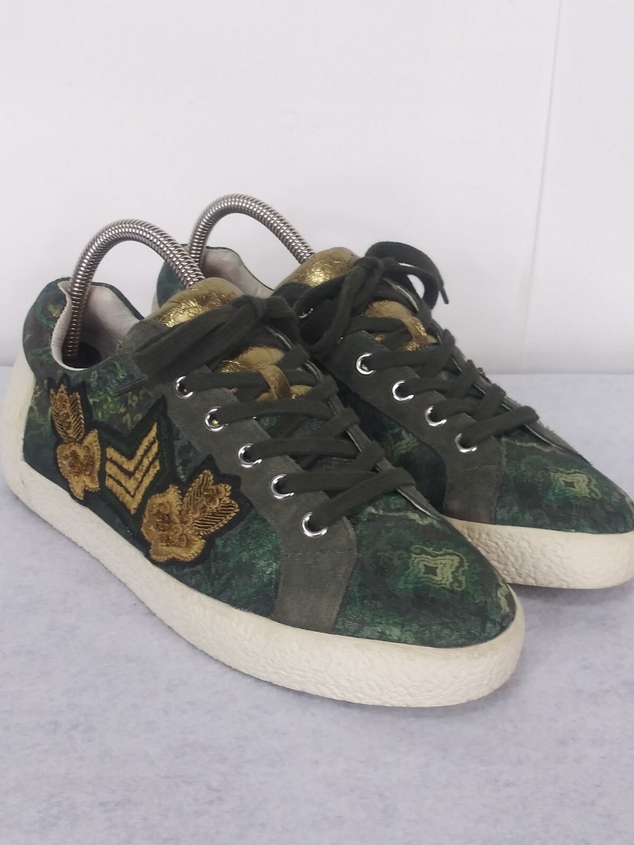 ASH Military Style Thick Sole Sneakers Green Gold Womens 39/US Skateboard