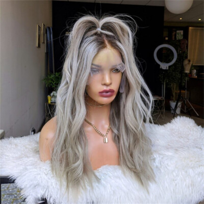 Ombre Silver Grey Blonde Lace Front Wig Remy Human Hair Wigs  display picture 3