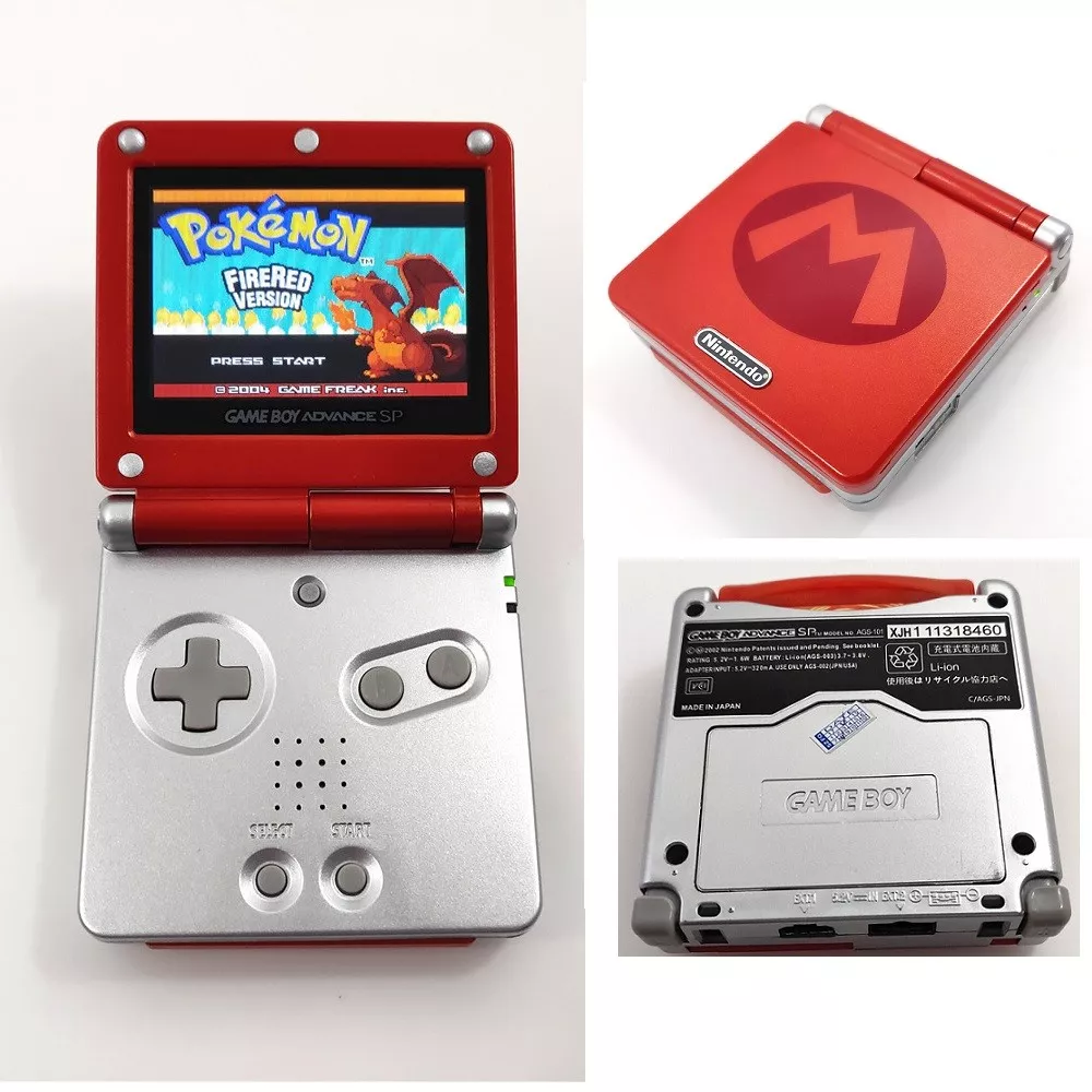 Red Silver Mario Game Boy Advance SP GBA SP AGS 101 Backlit LCD