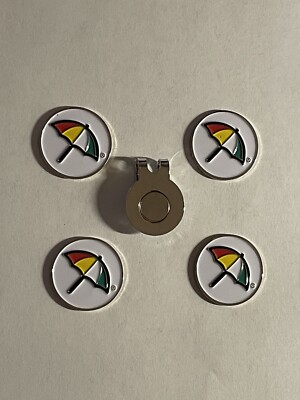 (4) Arnold Palmer Logo Bay Hill GC Invitational 1'' Coin Golf Markers W/Hat Clip