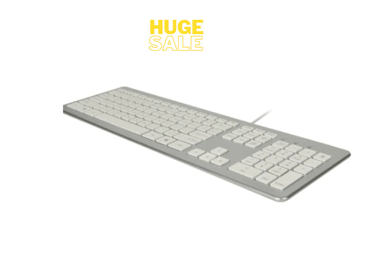 105-Key Full-Size USB Wired Brushed Aluminum Look Keyboard w/White Keys (Silver)