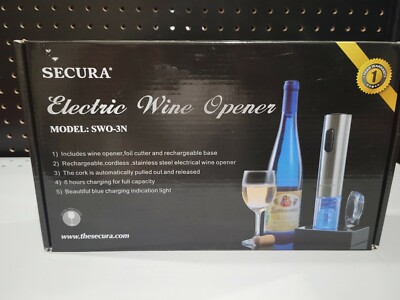 Secura KP1-36N2 Silver Modern Rechargeable Automatic Electric Wine Opener