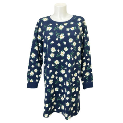 Draper James Magnolia Sweatshirt Dress Floral Navy Long Sleeve Large NEW