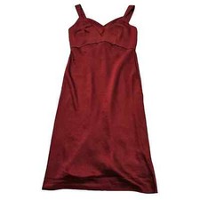 NWT Express Women's Maroon Satin Babydoll Sleeveless V-neck Midi Dress. Size M