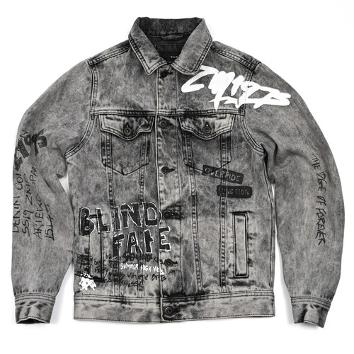 Zara Graffiti Denim Jacket Men's Small Distressed Light Wash Paint Splatter