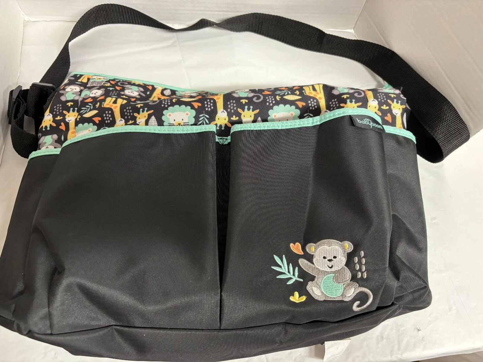 Baby Boom Diaper Bag Tote Giraffes, Monkey, Lion Print Brown w/ Changing Pad EUC