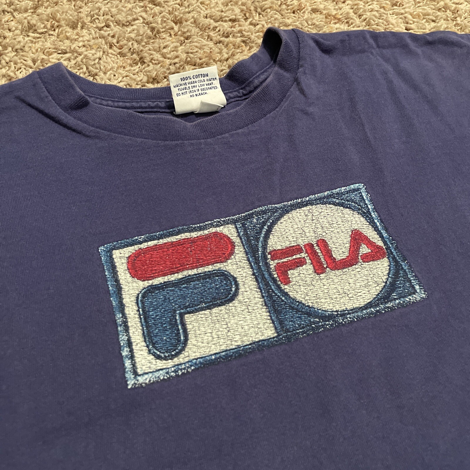 T shirt vintage Fila sbiadita blu navy taglia large made in USA 100% cotone