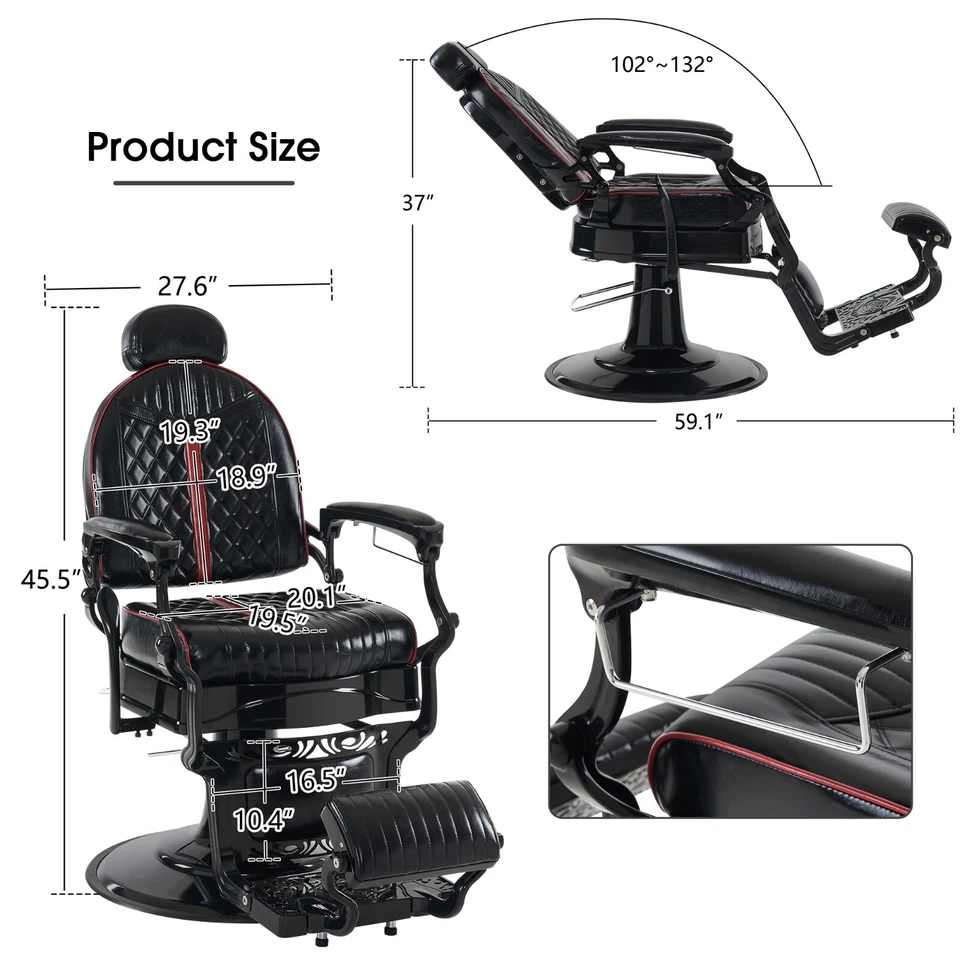 Silla de peluquero vintage BarberPub con reposacabezas, silla de salón reclinable para todo uso Foto 4 de 4