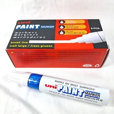 Uni Paint Marker SET OF 6 BLUE Oil Based Broad Thick Line PX-30 Chisel Tip 8mm