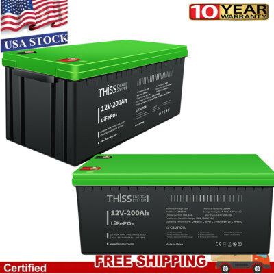 12V 200Ah Plus LiFePO4 Deep Cycle Lithium Battery for RV Marine Off-Grid LOT