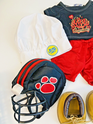 Lot Build A Bear Clothing Boots Camo Chef Hat Football Helmet Harley Shirt - Picture 2 of 9