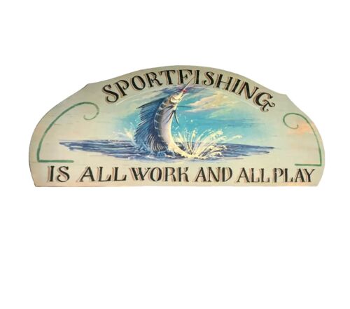 Sign Sport Fishing Print Wall Mount Board Vintage Man Cave Decor