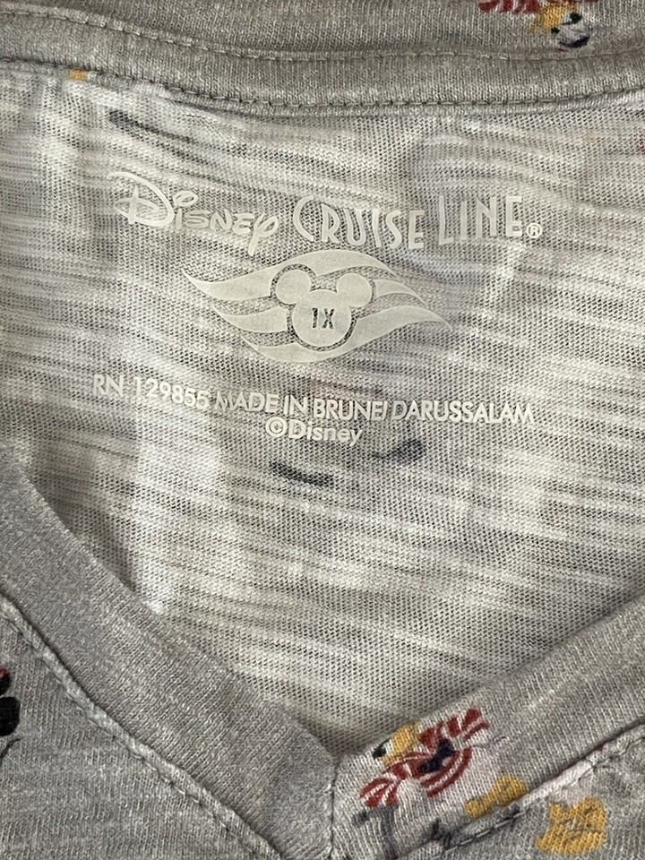 Disney Cruise Women’s TShirt Gray Mickey Goofy Cotton Short Sleeve 1X