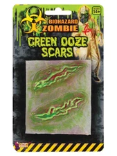 2 Green Biohazard Zombie Slash Scars Costume Latex Wound Prosthetics