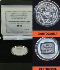 GREECE 2016, 6 EUROS "50 YEARS TV", CERTIFICATION, SILVER PROOF COIN, BOX