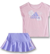 Adidas Girls Skort And T-shirt 2 Pc Set Pink Purple Glitter Sporty Size 12M