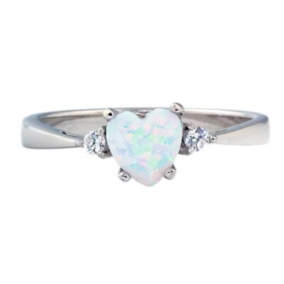 Silberring 0,81 kt Herzschliff synthetischer weißer Opal und IOF CZ Versprechen, Olena
