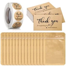 620 Pieces Thank Cards and Stickers Set Thank Gold Foil Stickers Kraft Paper