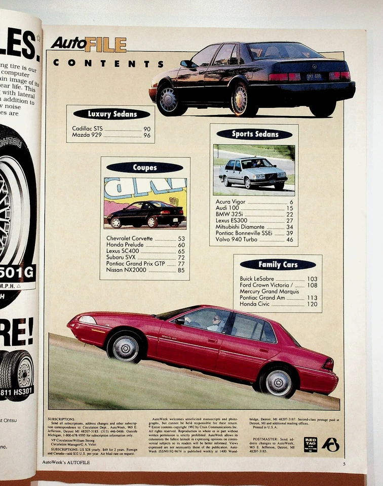 1993 AutoWeek AutoFile Annual Magazine Car Buyer's Comparison Shopping Guide Foto 2 de 2