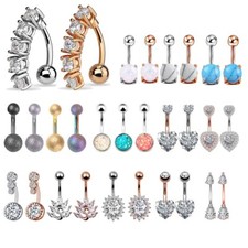 1PC Surgical Steel Belly Button Rings 14G CZ Opal Navel Rings Piercing Jewelry