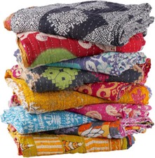 10 PC Wholesale Lot Throw Blanket Kantha Quilt Indian Vintage Cotton Bedspreads