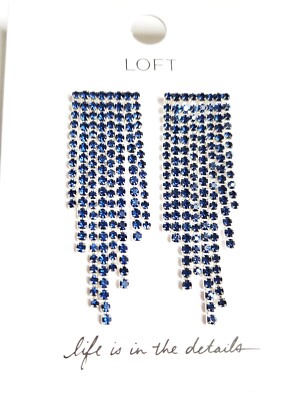 Loft Sparkle Chandelier Waterfall Earrings Deep Space Blue Silvertone Multi NWT