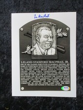 Lee MacPhail Autographed Signed HOF Plaque B/W 8 x 10 Photo PSA