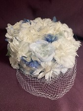 Vintage Antique Floral White And Blue Carnation Millinery 1950 s HAT by Delma